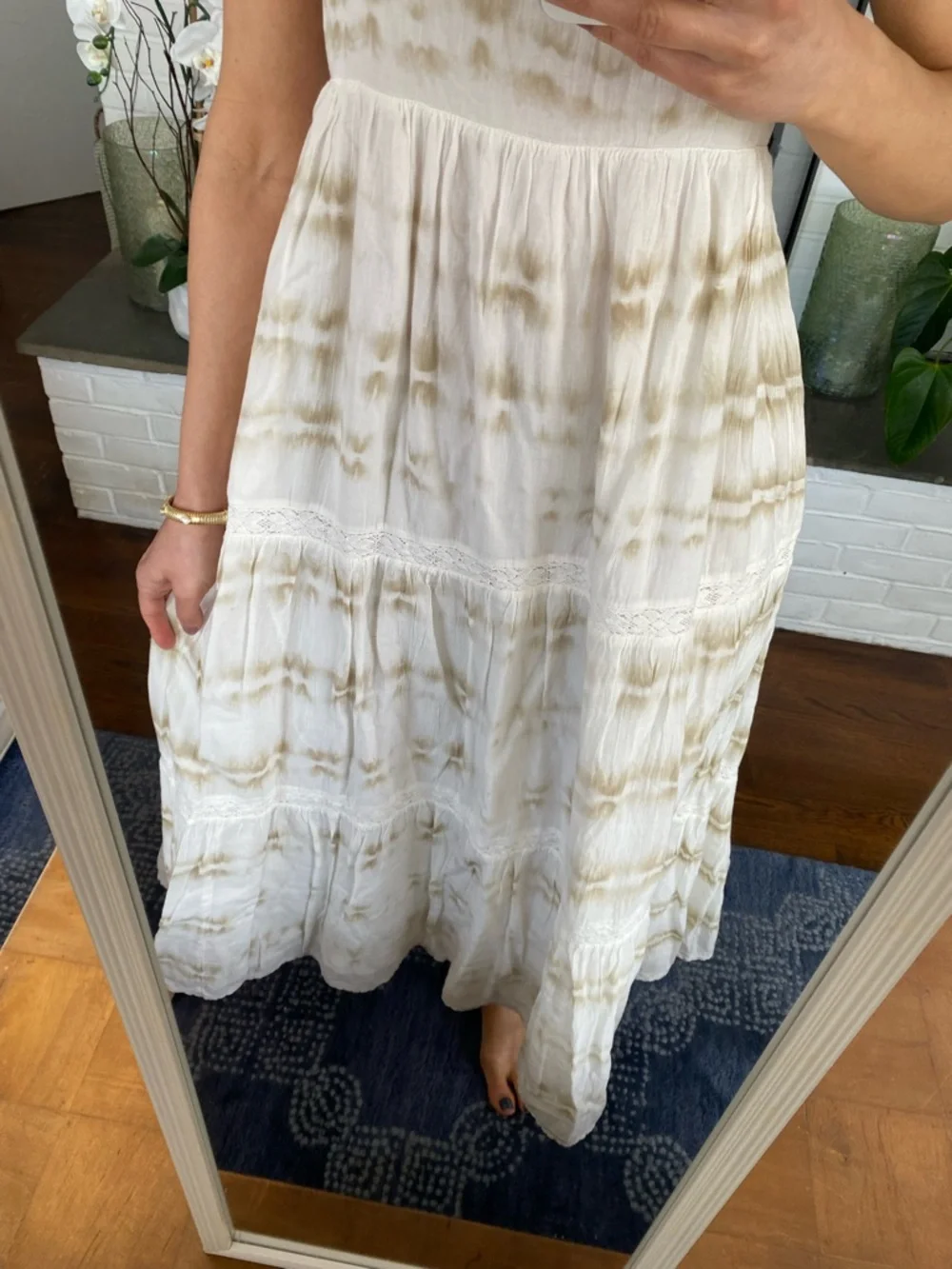 AERIE Off-White Cotton Maxi Dress with Beige Tie-Dye, Rope & Tassel Detail! 🐚 - Picture 7 of 17